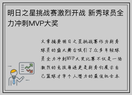 明日之星挑战赛激烈开战 新秀球员全力冲刺MVP大奖